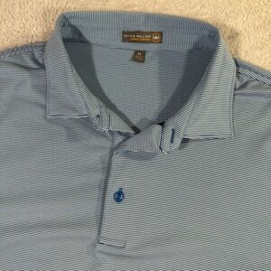 Peter Millar Polo Shirt Mens XL Blue Striped‎ Summer Comfort Slit Short Sleeve